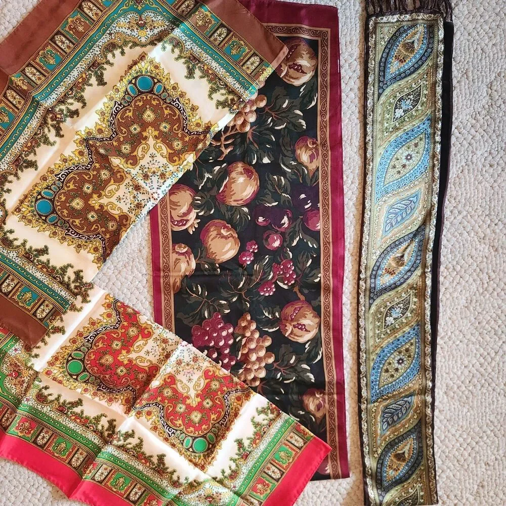 Womens Scarf Lot of 4 Burmel Talbots Unbranded Vintage Floral Tapestry Paisley